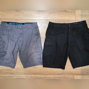 [2 PAIRS] IRON CO. Men's Gray and Black Cargo Shorts Waist 36